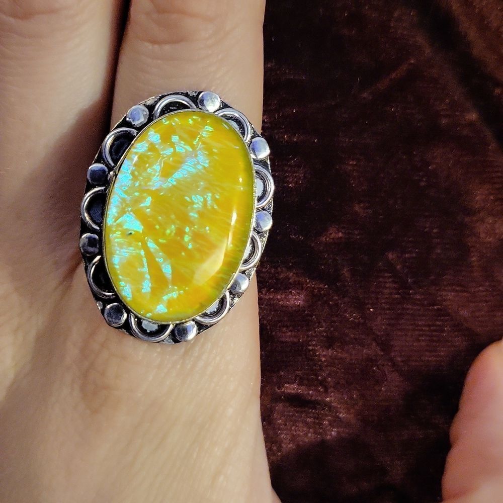 Gorgeous Large Dichroic Glass Ring - Size 9